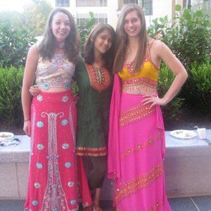 Pink and yellow lehenga. Beautiful and perfect for a dance/ puja/ mehendi event.